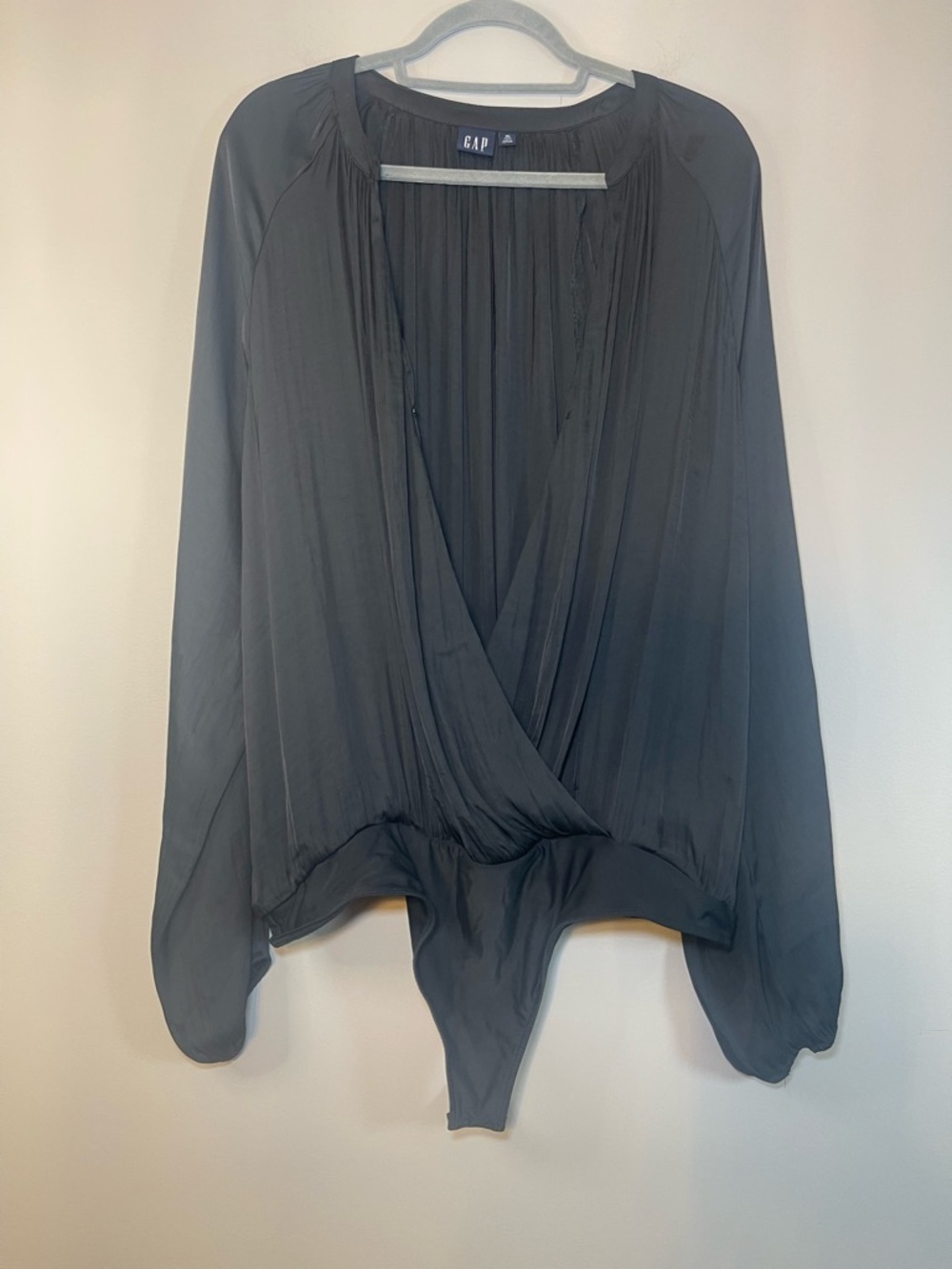 Gap Women's Black Wrap-Front Long Sleeve Bodysuit